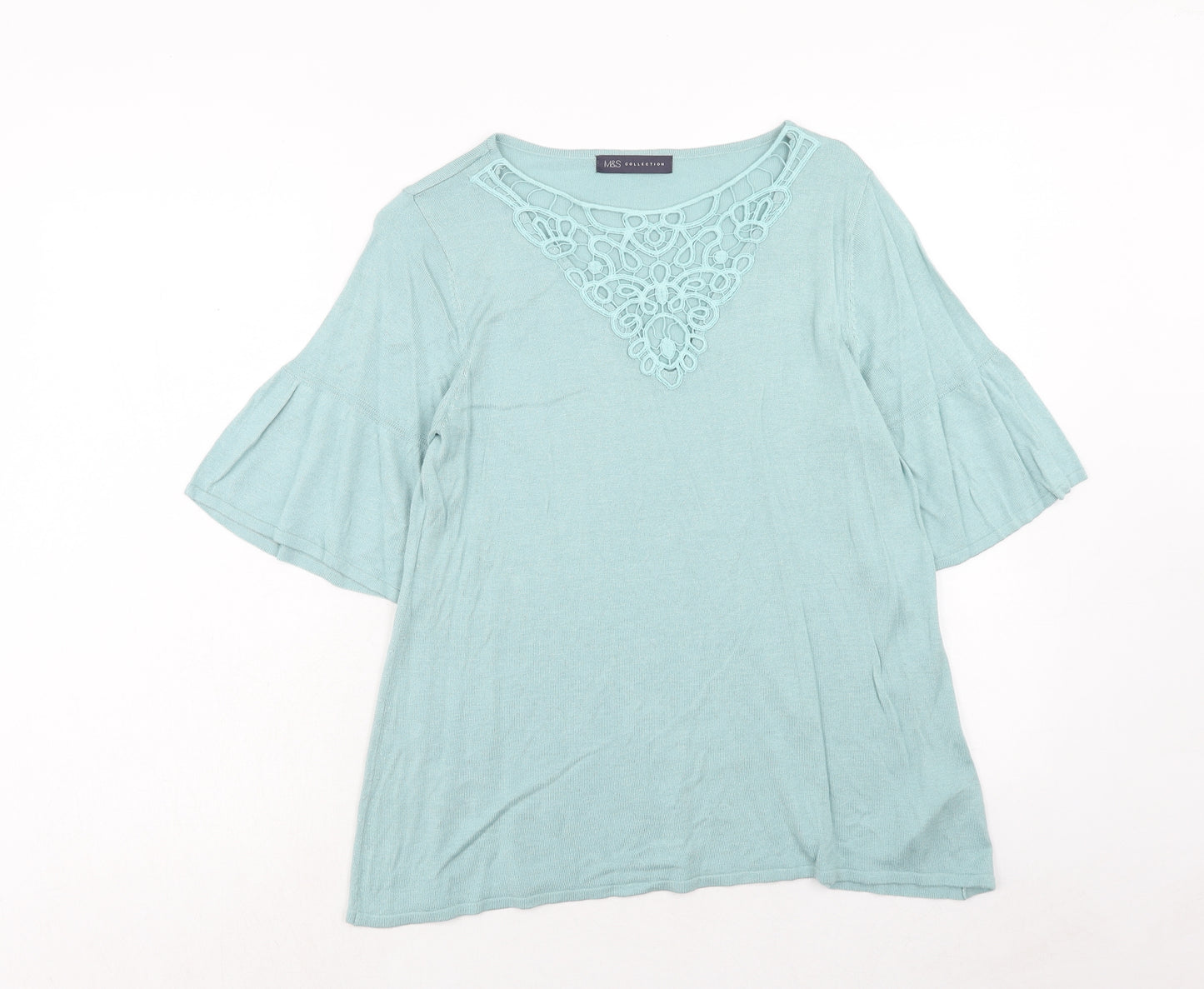 Marks and Spencer Womens Blue Boat Neck Acrylic Pullover Jumper Size 16