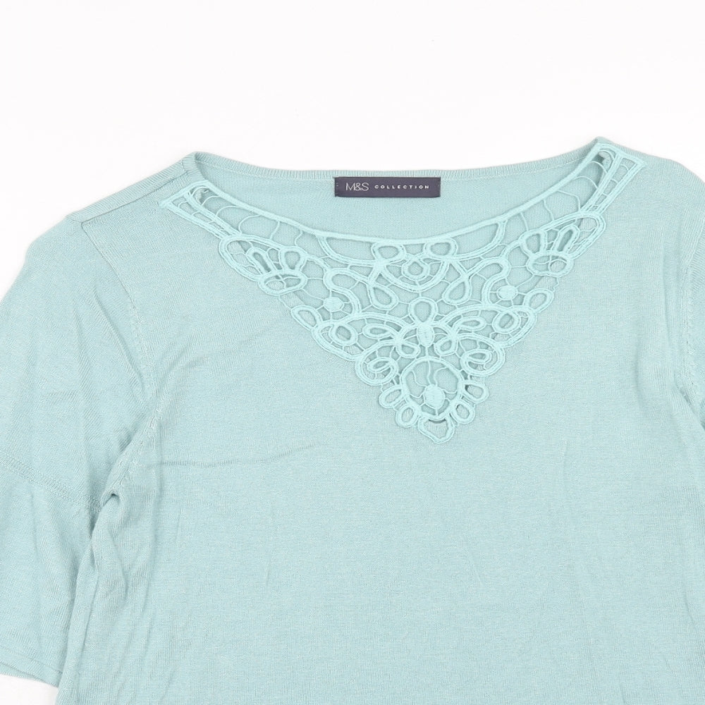 Marks and Spencer Womens Blue Boat Neck Acrylic Pullover Jumper Size 16