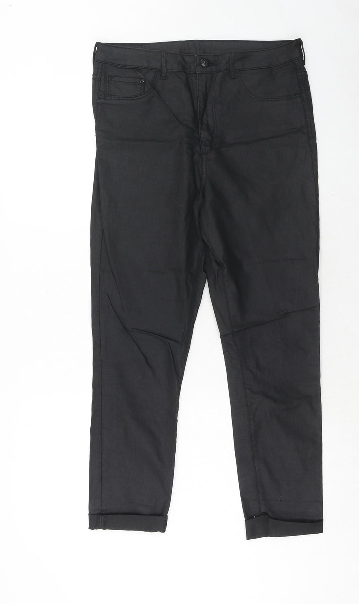 H&M Womens Black Cotton Trousers Size 30 in Regular Zip - Coated