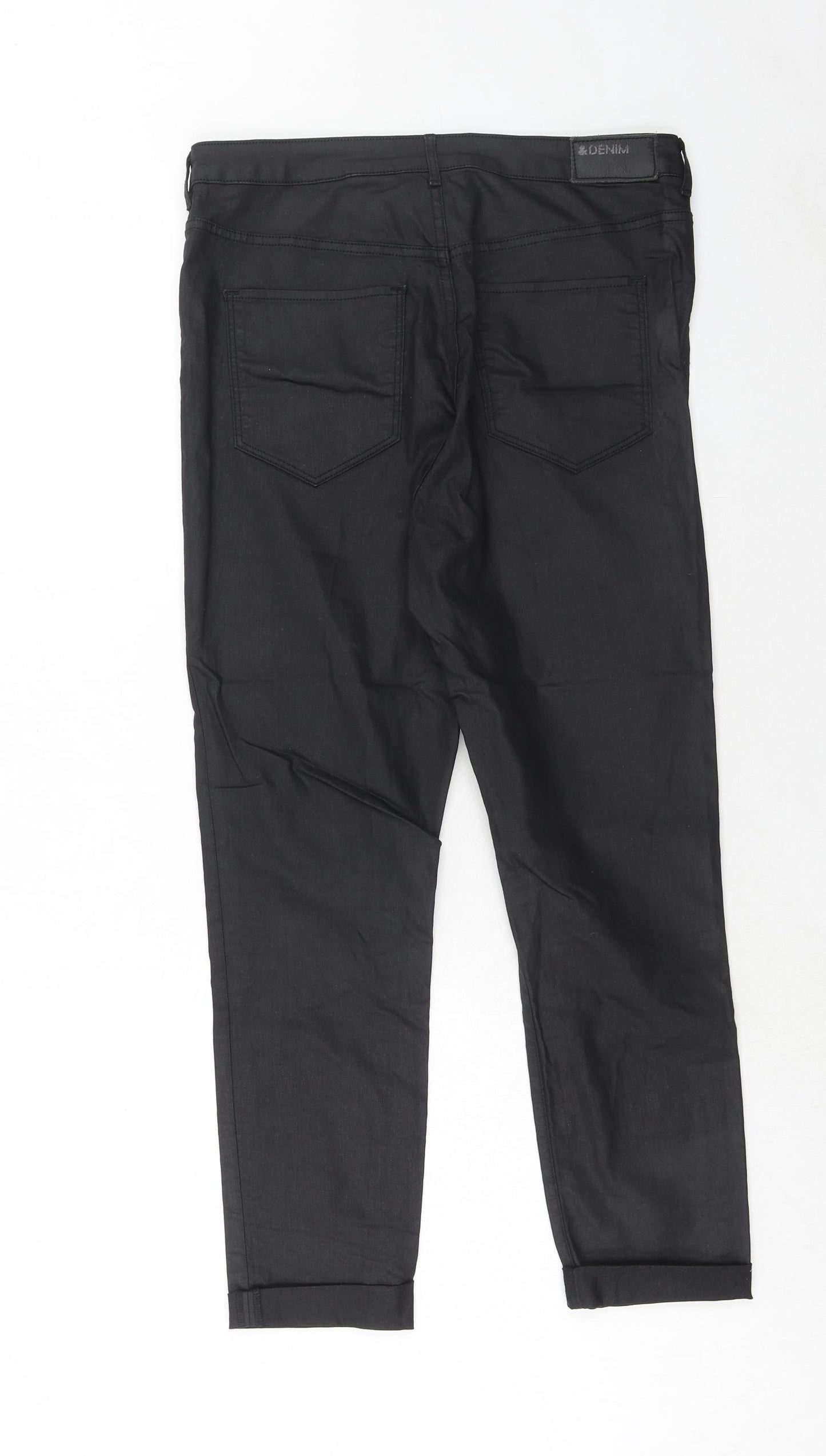 H&M Womens Black Cotton Trousers Size 30 in Regular Zip - Coated
