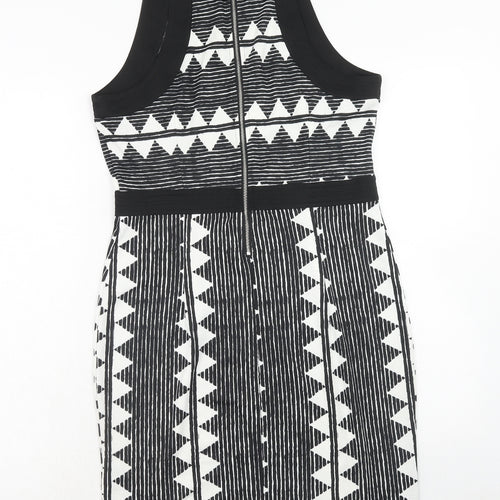 H&M Womens Black Geometric Polyester Bodycon Size M Round Neck Zip