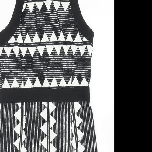 H&M Womens Black Geometric Polyester Bodycon Size M Round Neck Zip