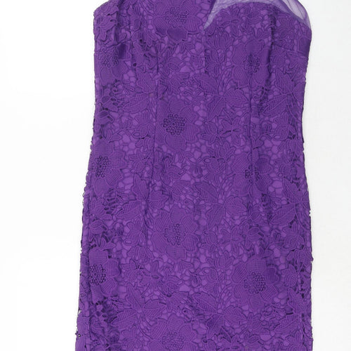 Klass Womens Purple Geometric Polyester A-Line Size 12 Round Neck Zip