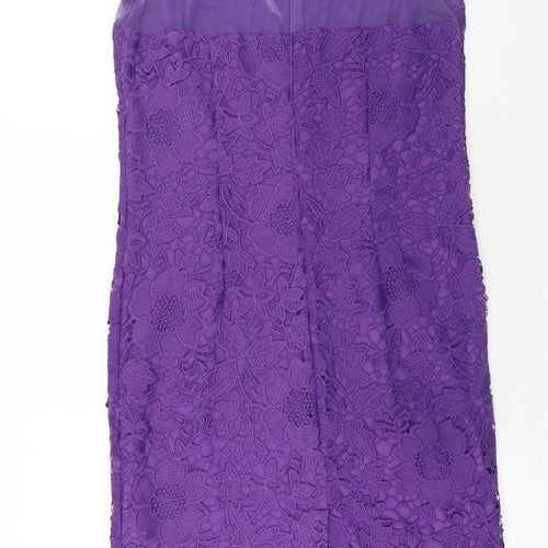 Klass Womens Purple Geometric Polyester A-Line Size 12 Round Neck Zip