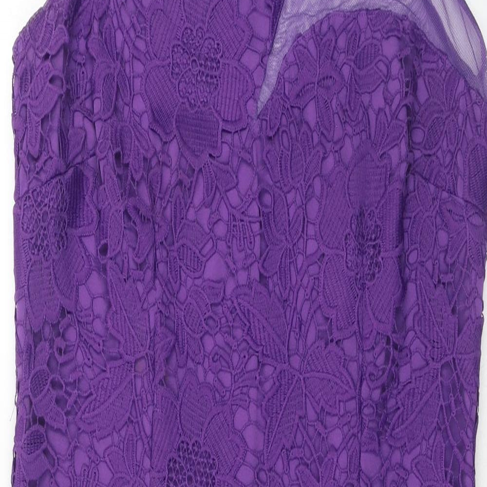 Klass Womens Purple Geometric Polyester A-Line Size 12 Round Neck Zip