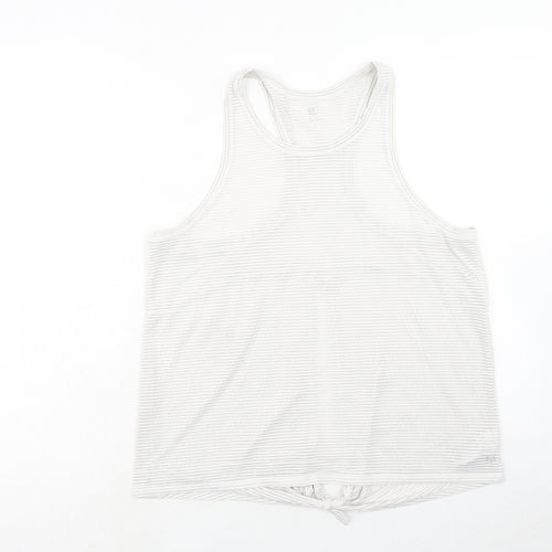 Gap Womens White Striped Nylon Basic Polo Size L Round Neck Pullover