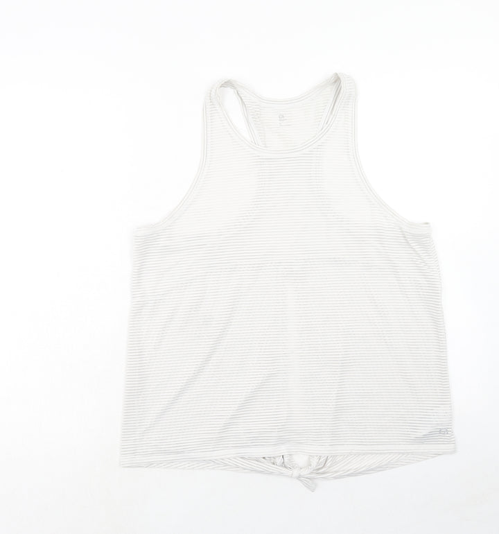 Gap Womens White Striped Nylon Basic Polo Size L Round Neck Pullover
