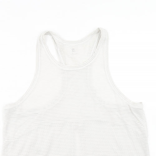 Gap Womens White Striped Nylon Basic Polo Size L Round Neck Pullover