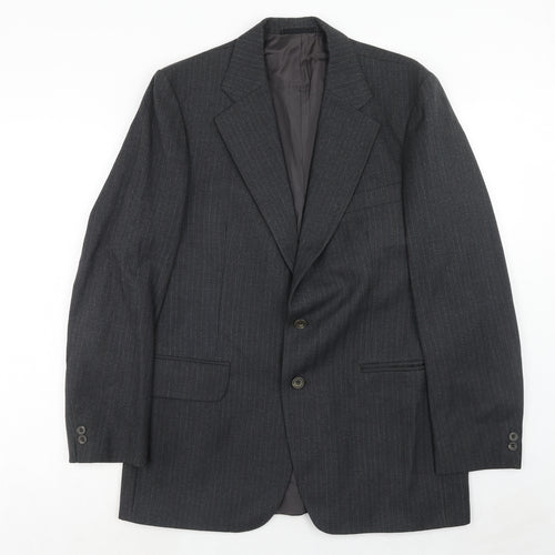 Blue Quill Mens Grey Striped Wool Jacket Suit Jacket Size 40 Regular