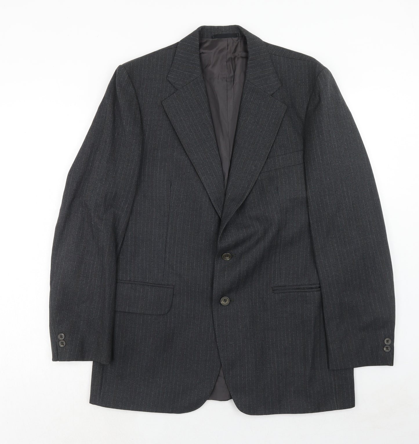 Blue Quill Mens Grey Striped Wool Jacket Suit Jacket Size 40 Regular