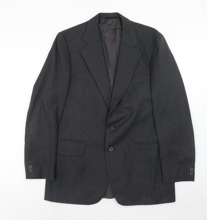 Blue Quill Mens Grey Striped Wool Jacket Suit Jacket Size 40 Regular