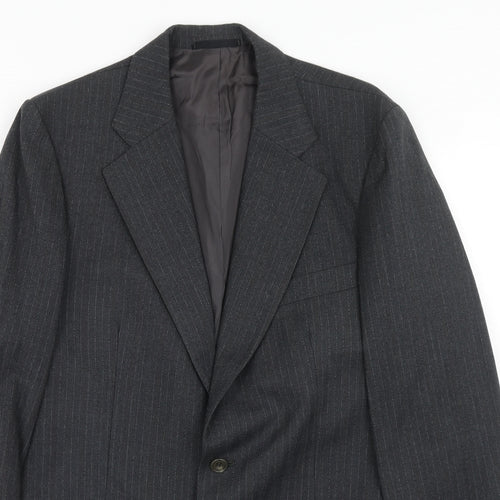 Blue Quill Mens Grey Striped Wool Jacket Suit Jacket Size 40 Regular