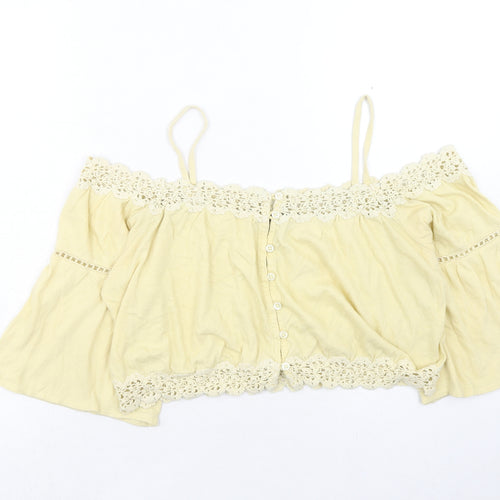 Topshop Womens Yellow Cotton Cropped Blouse Size 10 Off the Shoulder
