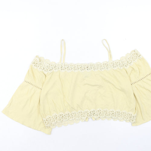 Topshop Womens Yellow Cotton Cropped Blouse Size 10 Off the Shoulder
