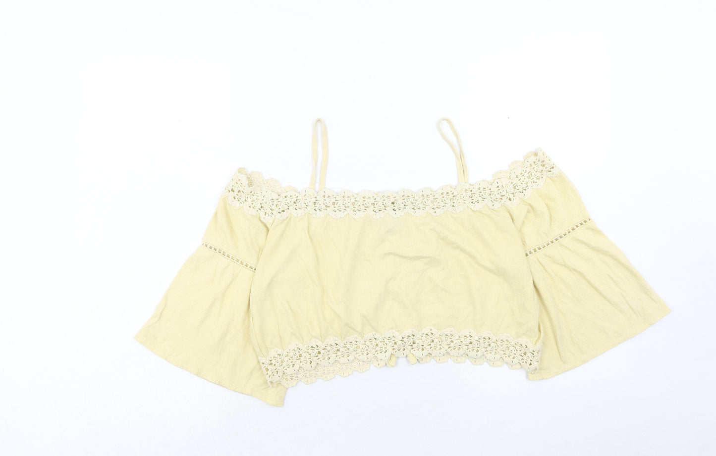 Topshop Womens Yellow Cotton Cropped Blouse Size 10 Off the Shoulder