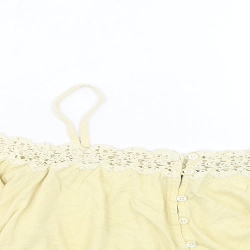 Topshop Womens Yellow Cotton Cropped Blouse Size 10 Off the Shoulder