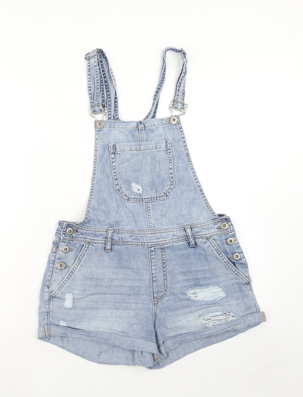 FOREVER 21 Womens Blue Cotton Dungaree One-Piece Size M Buckle - Distressed