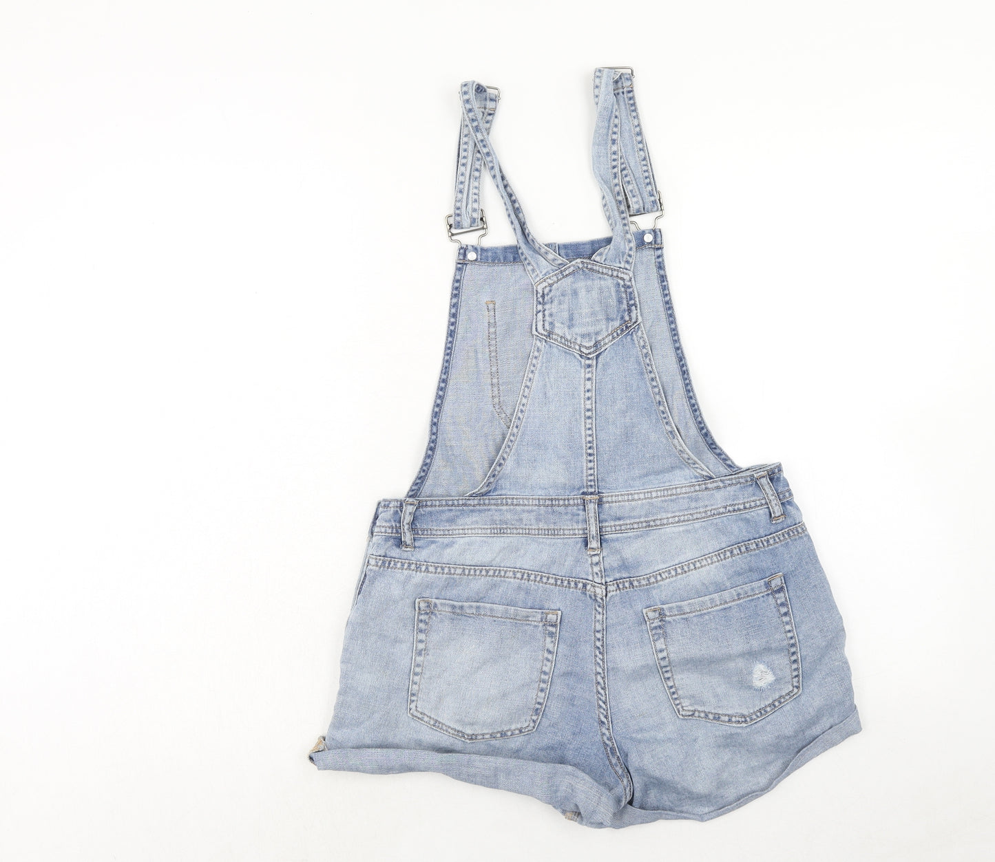 FOREVER 21 Womens Blue Cotton Dungaree One-Piece Size M Buckle - Distressed