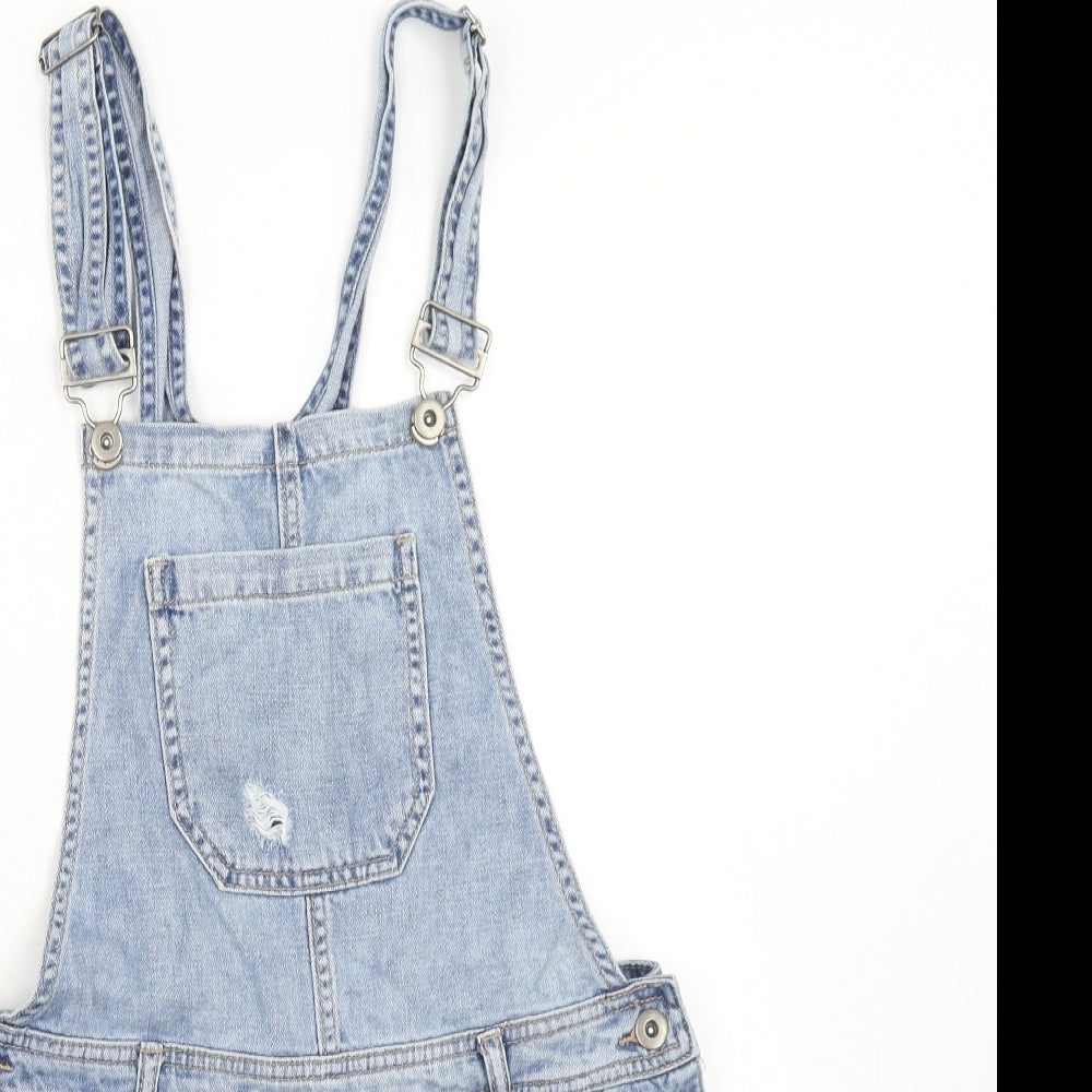 FOREVER 21 Womens Blue Cotton Dungaree One-Piece Size M Buckle - Distressed