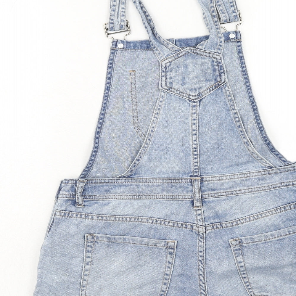 FOREVER 21 Womens Blue Cotton Dungaree One-Piece Size M Buckle - Distressed