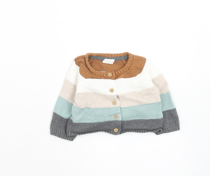 H&M Boys Multicoloured Striped Cotton Cardigan Jumper Size 0-3 Months Button - 0-1 month