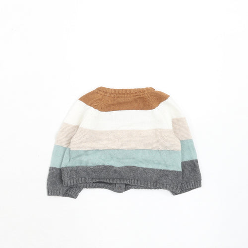 H&M Boys Multicoloured Striped Cotton Cardigan Jumper Size 0-3 Months Button - 0-1 month