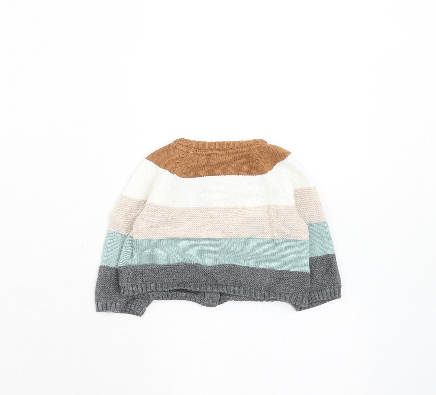 H&M Boys Multicoloured Striped Cotton Cardigan Jumper Size 0-3 Months Button - 0-1 month