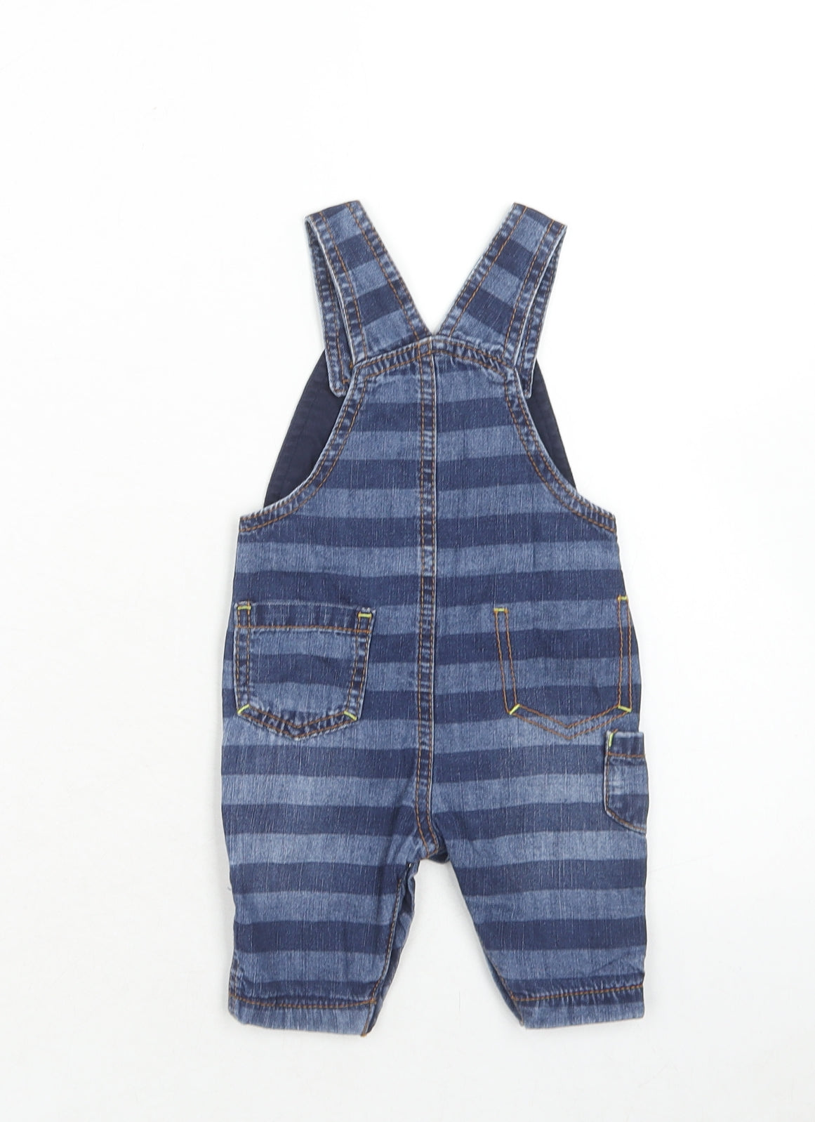 NEXT Boys Blue Striped Cotton Dungaree One-Piece Size 0-3 Months Button - Tractor
