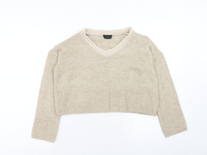 Topshop Womens Brown V-Neck Acrylic Pullover Jumper Size 8