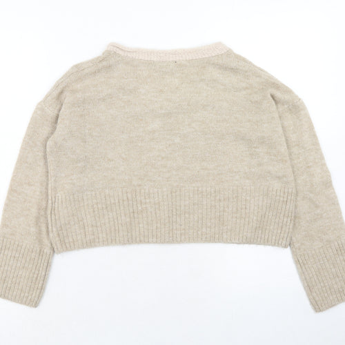 Topshop Womens Brown V-Neck Acrylic Pullover Jumper Size 8
