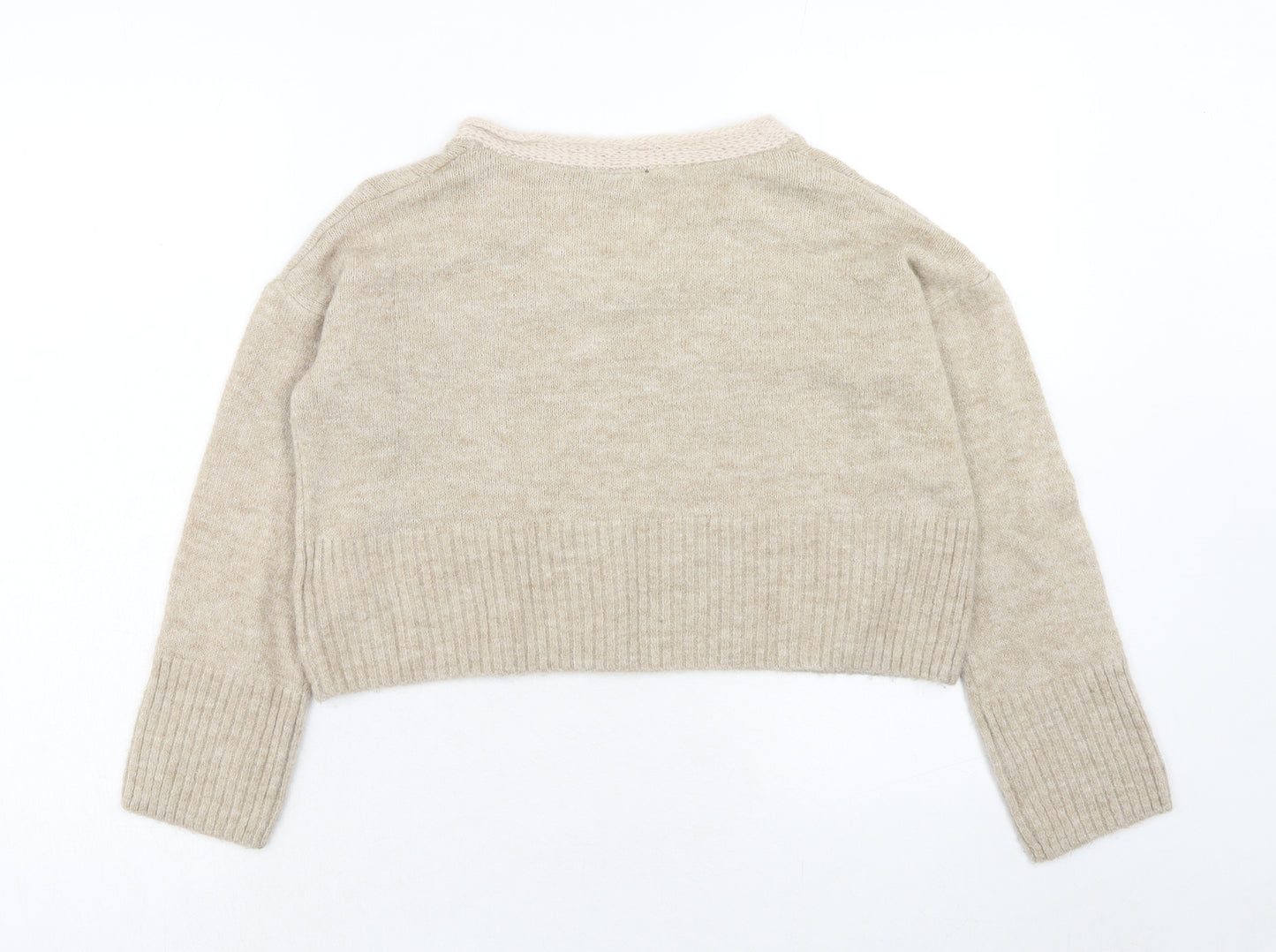 Topshop Womens Brown V-Neck Acrylic Pullover Jumper Size 8