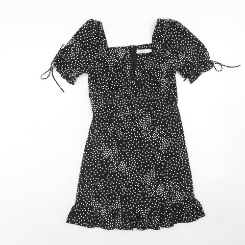 VERA & LUCY Womens Black Geometric Polyester A-Line Size S Square Neck Zip