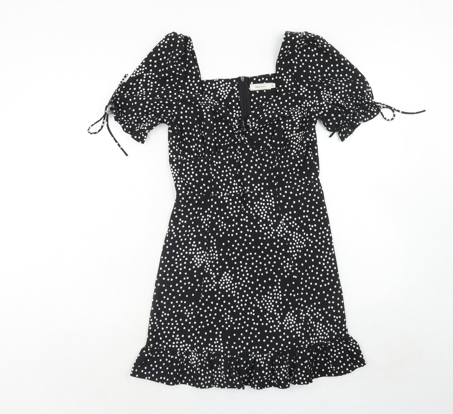 VERA & LUCY Womens Black Geometric Polyester A-Line Size S Square Neck Zip