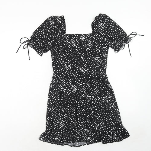VERA & LUCY Womens Black Geometric Polyester A-Line Size S Square Neck Zip