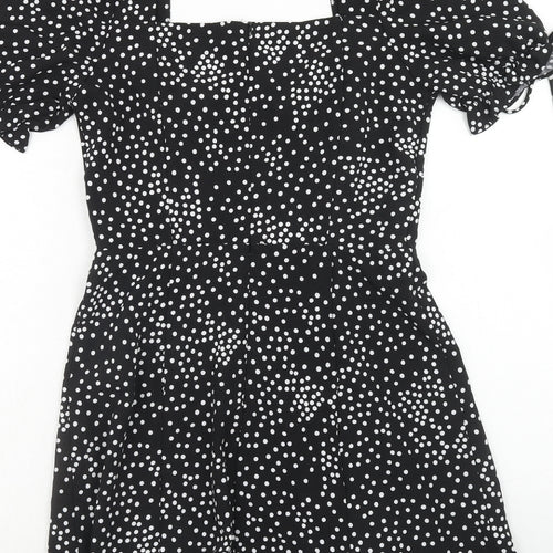 VERA & LUCY Womens Black Geometric Polyester A-Line Size S Square Neck Zip