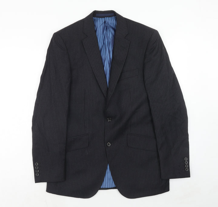Marks and Spencer Mens Grey Striped Wool Jacket Suit Jacket Size 38 Regular