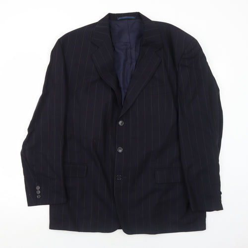 Jeremy Strauss Mens Blue Striped Wool Jacket Suit Jacket Size 44 Regular