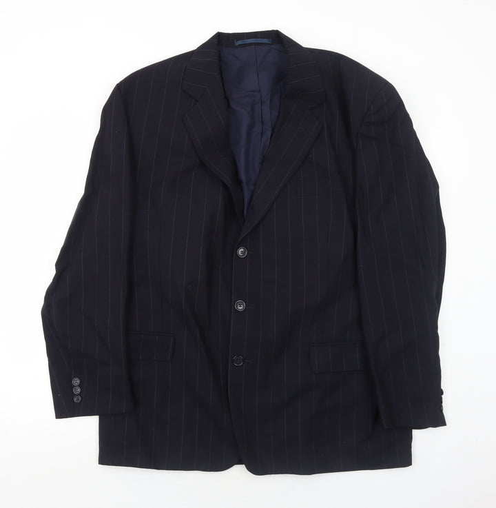 Jeremy Strauss Mens Blue Striped Wool Jacket Suit Jacket Size 44 Regular