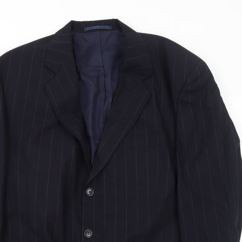 Jeremy Strauss Mens Blue Striped Wool Jacket Suit Jacket Size 44 Regular