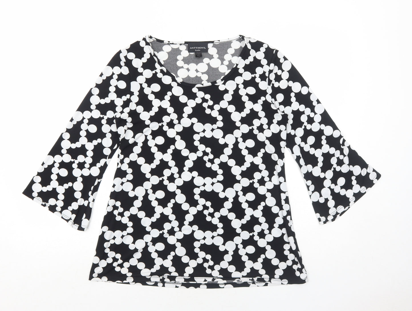 Antthony Womens Black Polka Dot Polyester Basic T-Shirt Size XS Round Neck