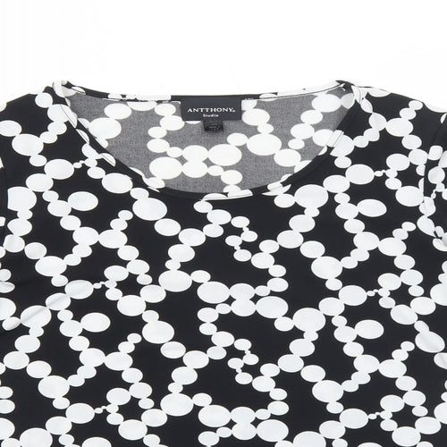 Antthony Womens Black Polka Dot Polyester Basic T-Shirt Size XS Round Neck