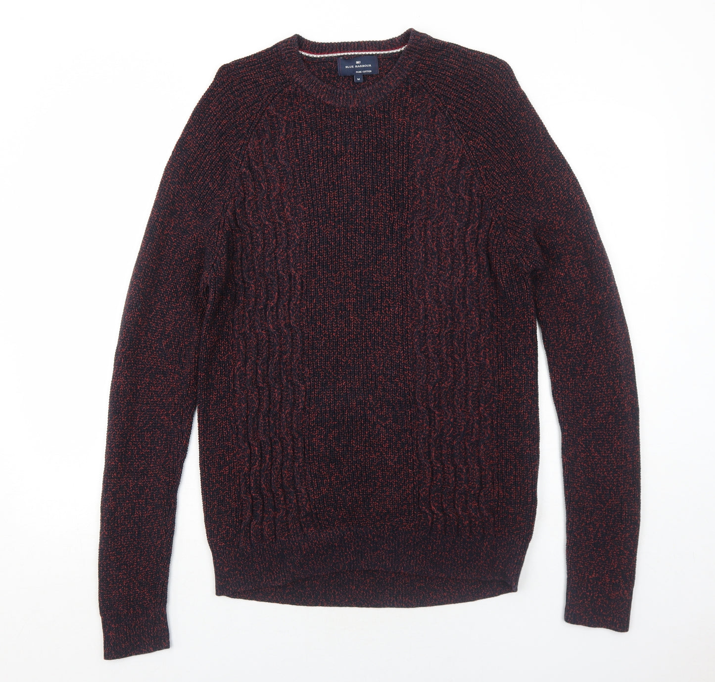 Marks and Spencer Mens Red Round Neck Cotton Pullover Jumper Size M Long Sleeve