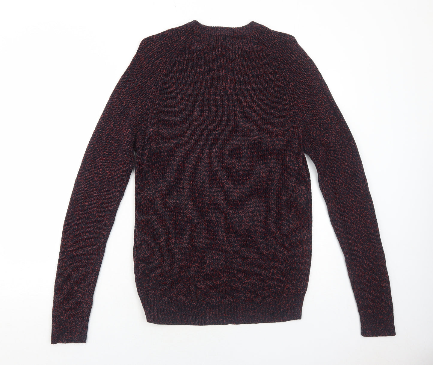 Marks and Spencer Mens Red Round Neck Cotton Pullover Jumper Size M Long Sleeve