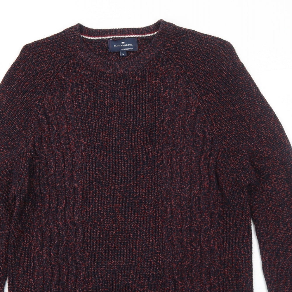 Marks and Spencer Mens Red Round Neck Cotton Pullover Jumper Size M Long Sleeve