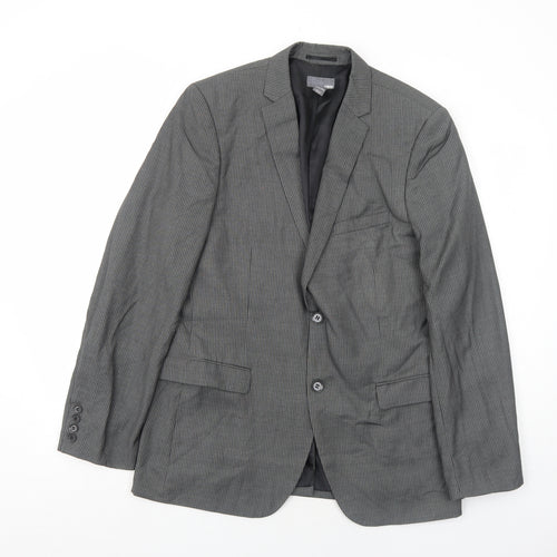 H&M Mens Grey Striped Polyester Jacket Suit Jacket Size 40 Regular