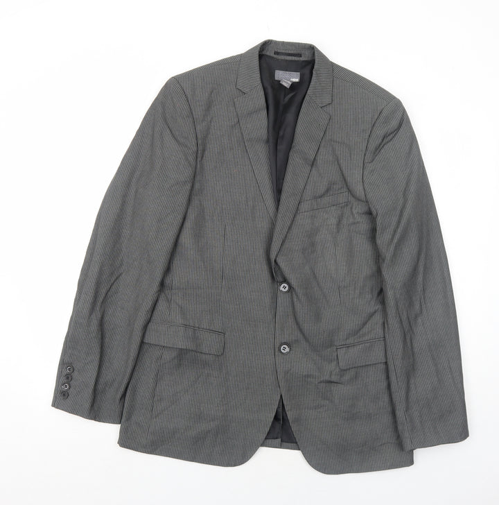 H&M Mens Grey Striped Polyester Jacket Suit Jacket Size 40 Regular