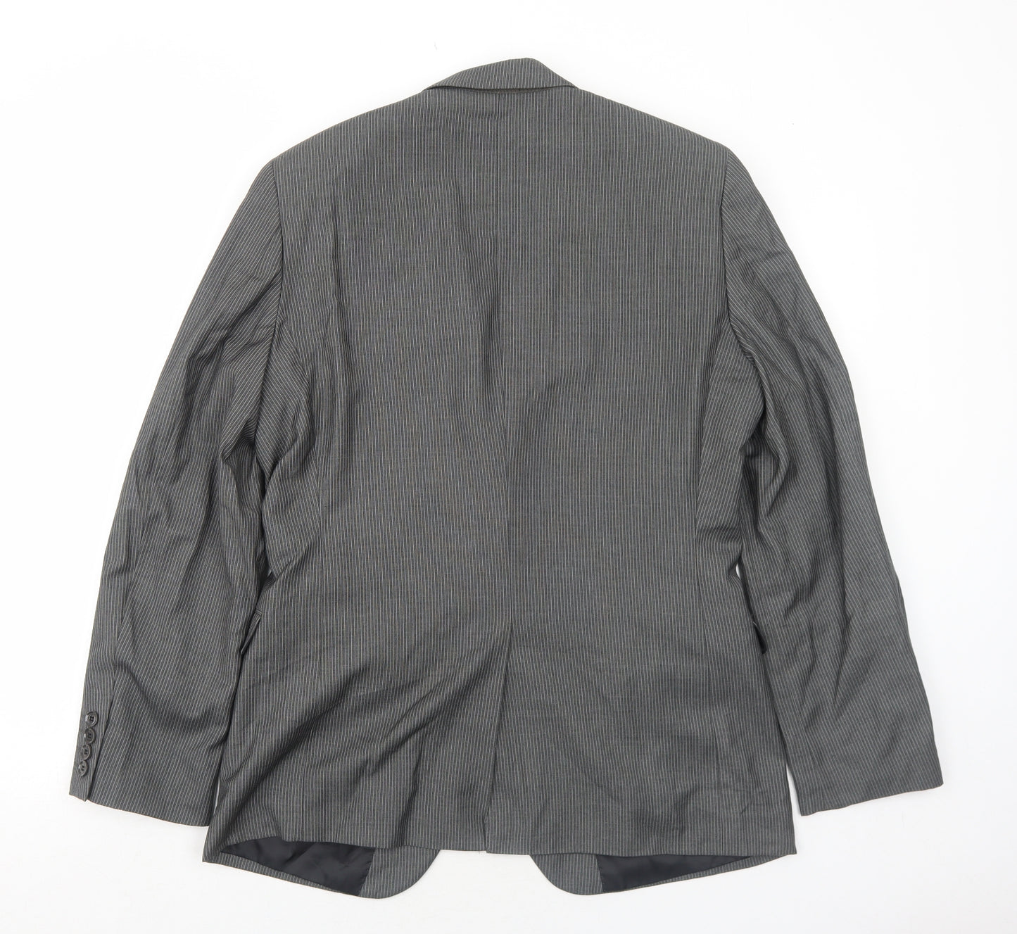 H&M Mens Grey Striped Polyester Jacket Suit Jacket Size 40 Regular