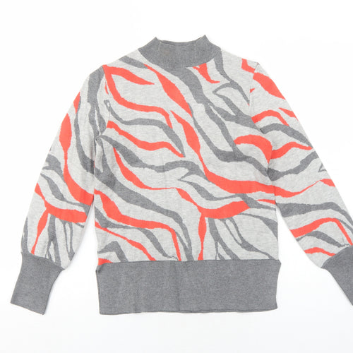 Marks and Spencer Womens Grey High Neck Geometric Viscose Pullover Jumper Size S