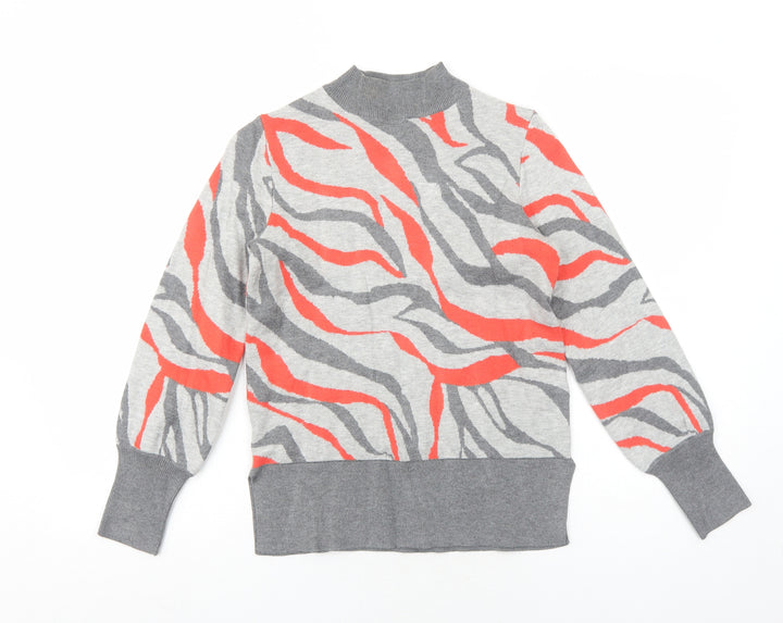 Marks and Spencer Womens Grey High Neck Geometric Viscose Pullover Jumper Size S
