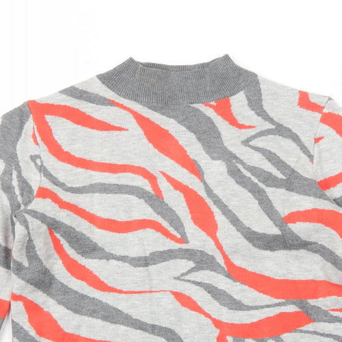 Marks and Spencer Womens Grey High Neck Geometric Viscose Pullover Jumper Size S